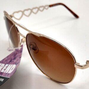 Foster Grant Women's Gold Hearts Brown Sunglasses NEW Trend
